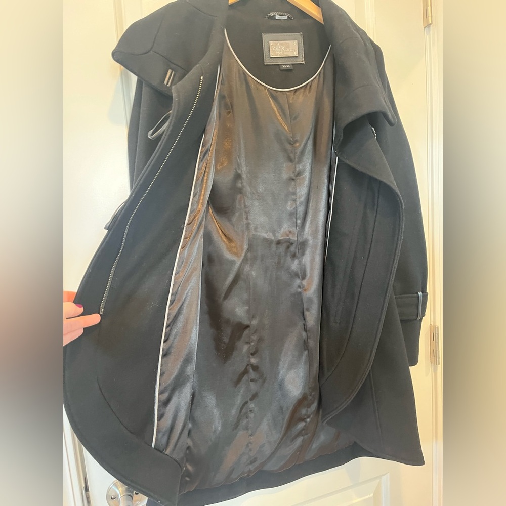 Mackage - Nixie Pea Coat - Black Wool Cashmere Blend & Leather Trim - Size XS - Picture 15 of 16